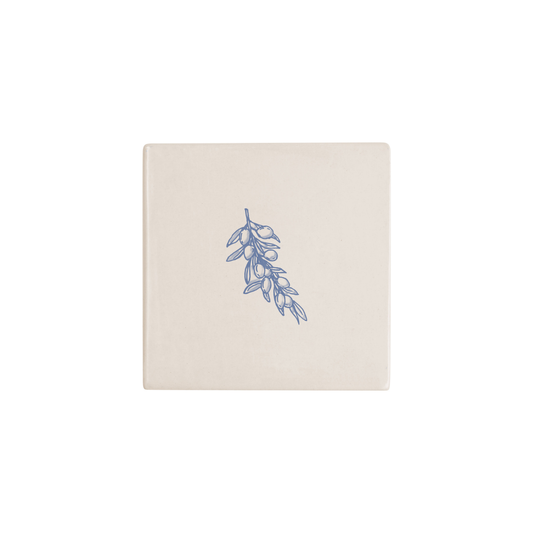 Olive Branch Delft tile in blue, painted without the corner ornament, by Akka Home