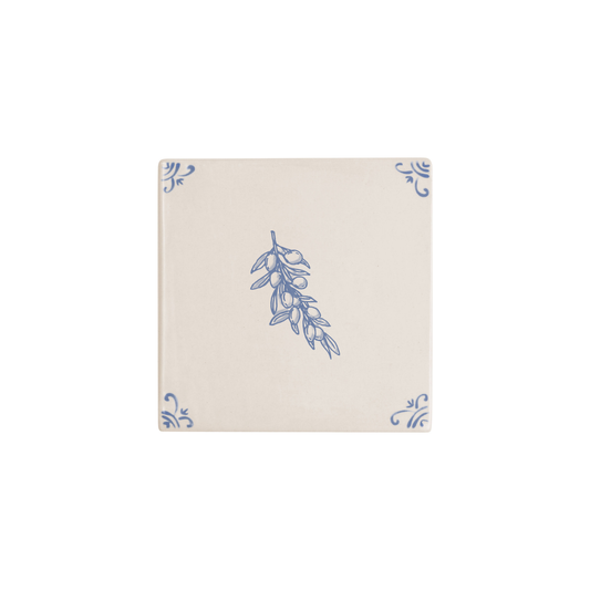 Olive Branch motif hand-painted Delft tile by Akka Home