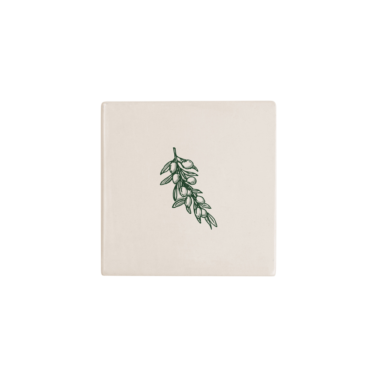 Olive Branch Delft tile in green, painted without the corner ornament, by Akka Home