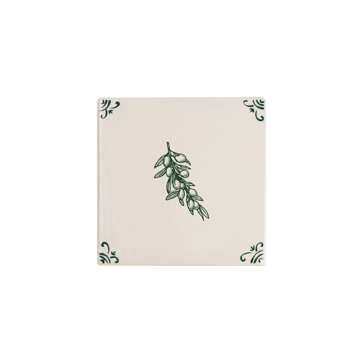 Olive Branch Delft tile hand-painted in green by Akka Home