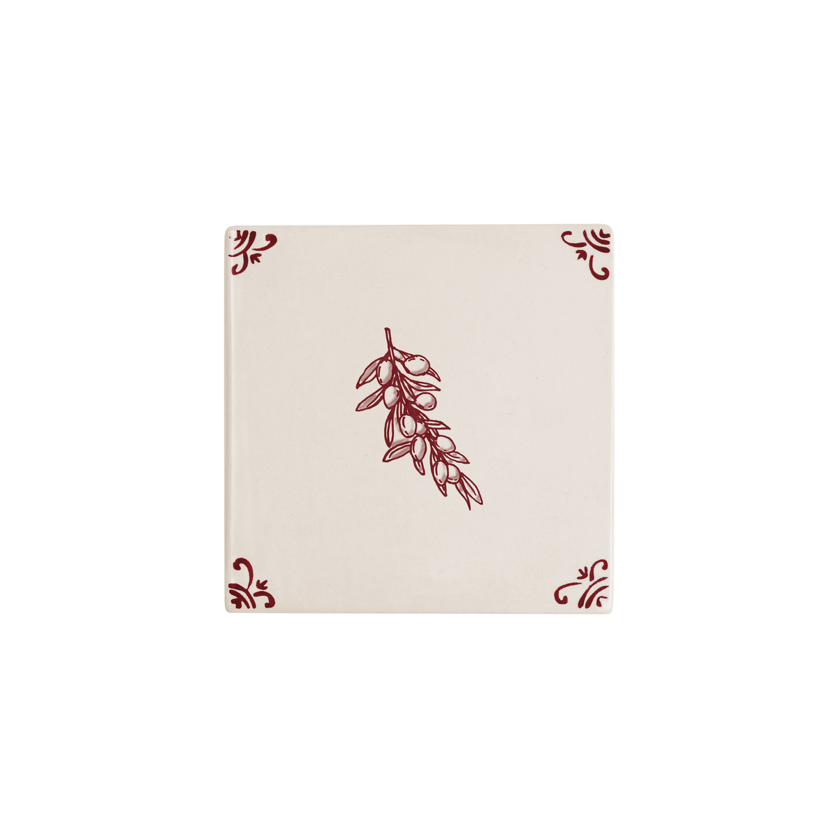 Olive Branch Delft tile hand-painted in red by Akka Home