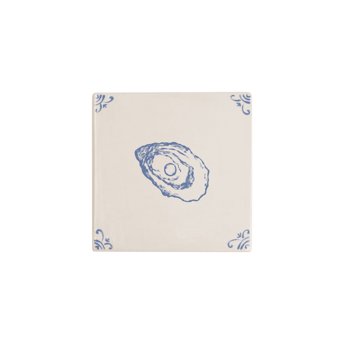 Oyster motif hand-painted Delft tile by Akka Home