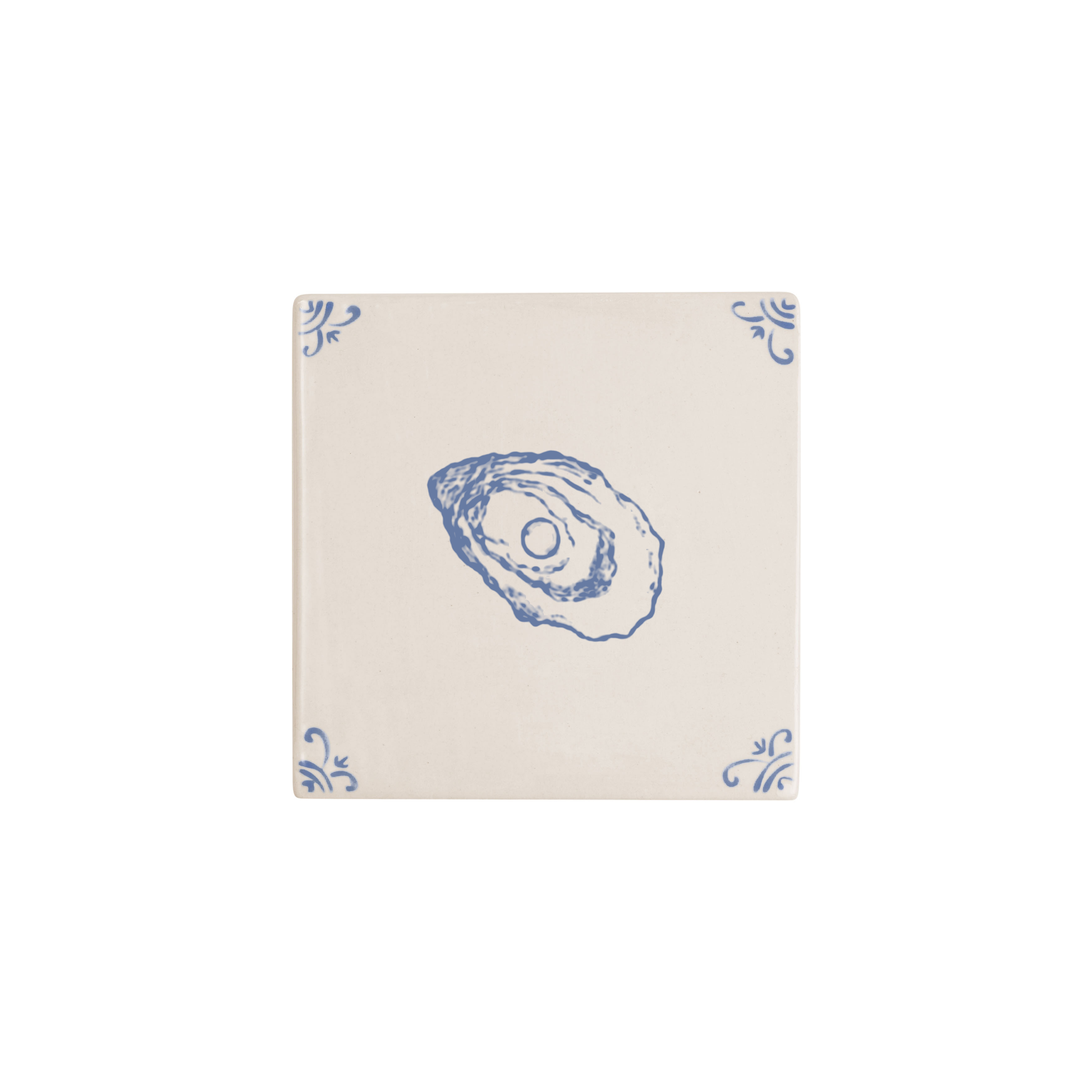 Oyster motif hand-painted Delft tile by Akka Home