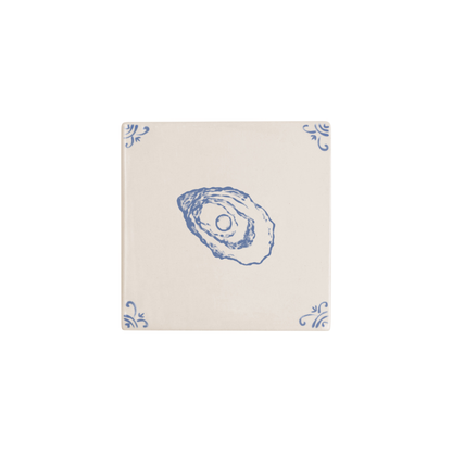 Oyster motif hand-painted Delft tile by Akka Home