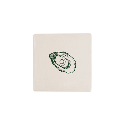 Oyster Delft tile in green, painted without the corner ornament, by Akka Home
