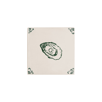 Oyster Delft tile hand-painted in green by Akka Home