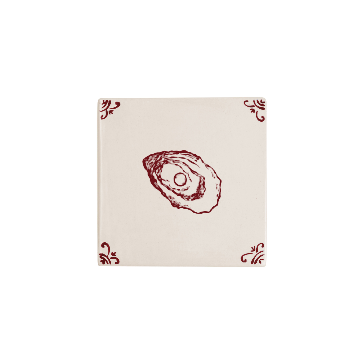 Oyster Delft tile hand-painted in red by Akka Home