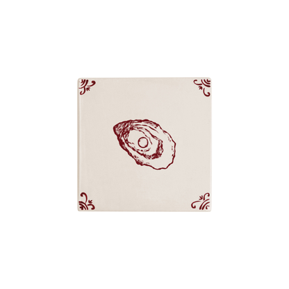 Oyster Delft tile hand-painted in red by Akka Home