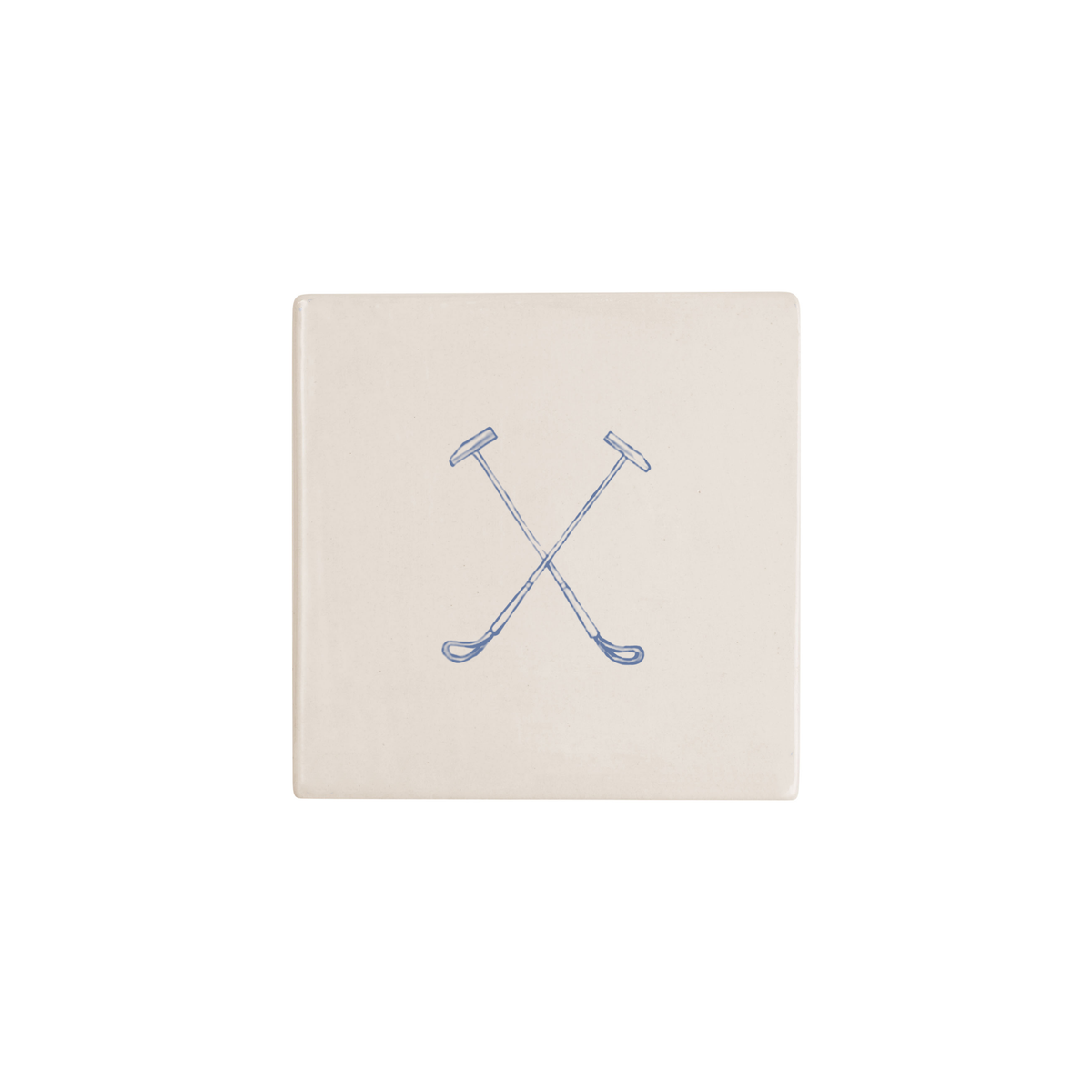 Polo mallets Delft tile in blue, painted without the corner ornament, by Akka Home