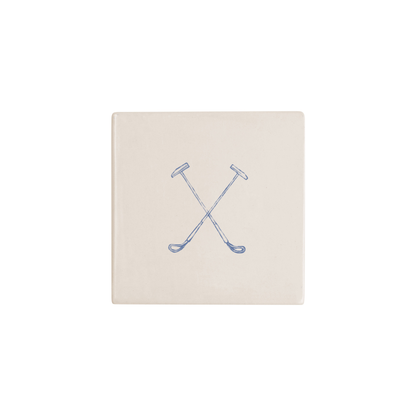 Polo mallets Delft tile in blue, painted without the corner ornament, by Akka Home