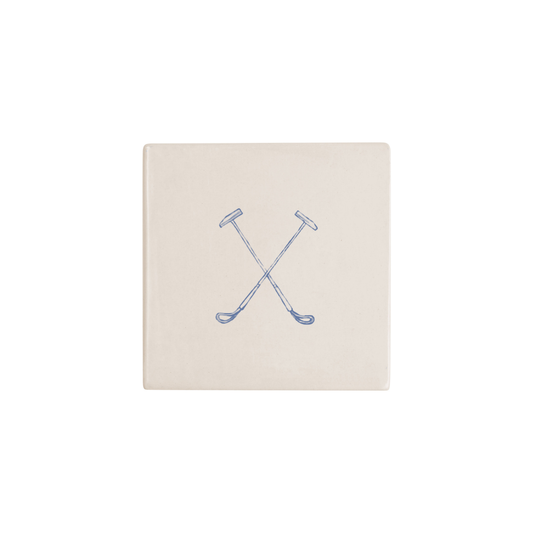 Polo mallets Delft tile in blue, painted without the corner ornament, by Akka Home