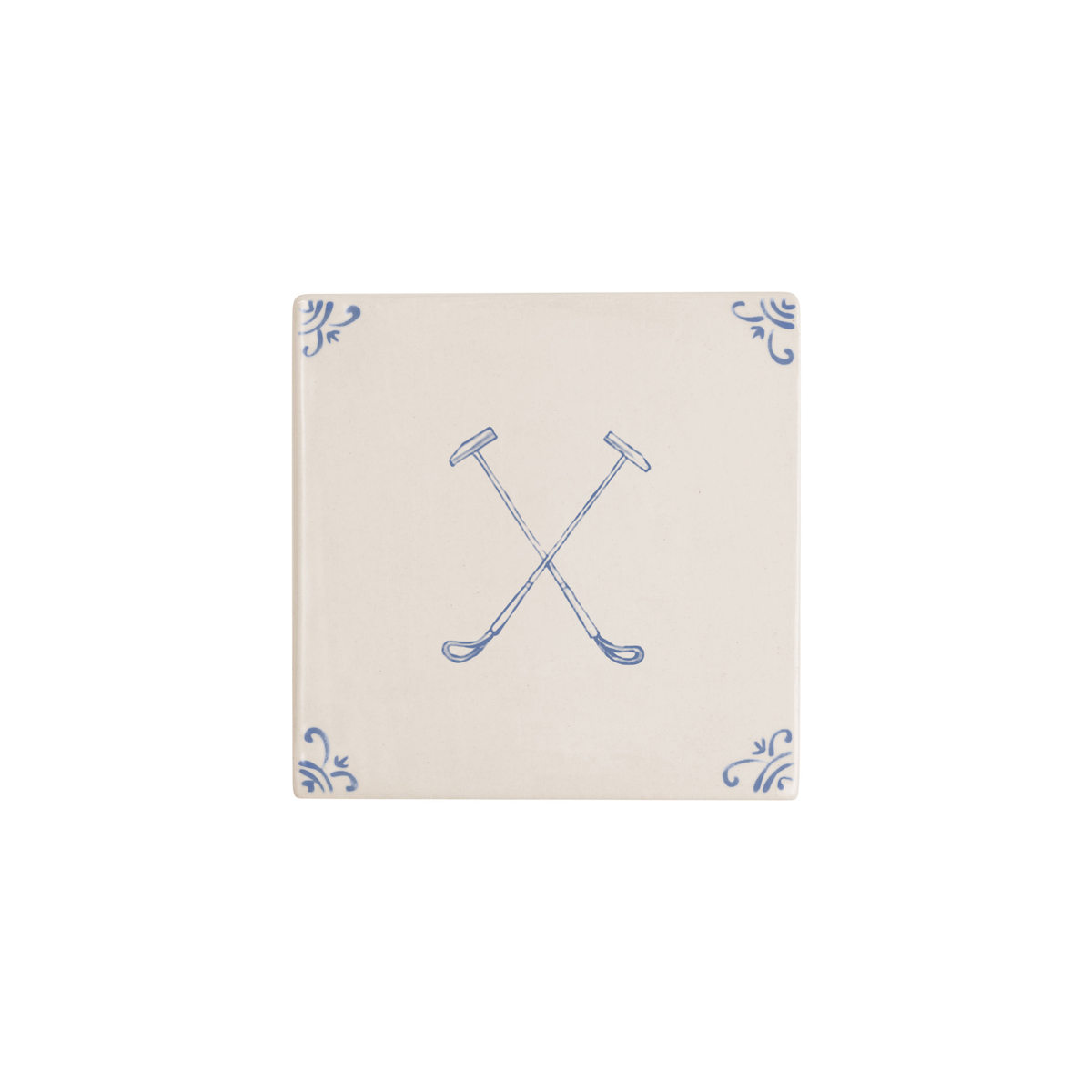 Polo mallets motif hand-painted Delft tile by Akka Home