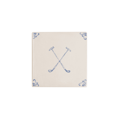 Polo mallets motif hand-painted Delft tile by Akka Home