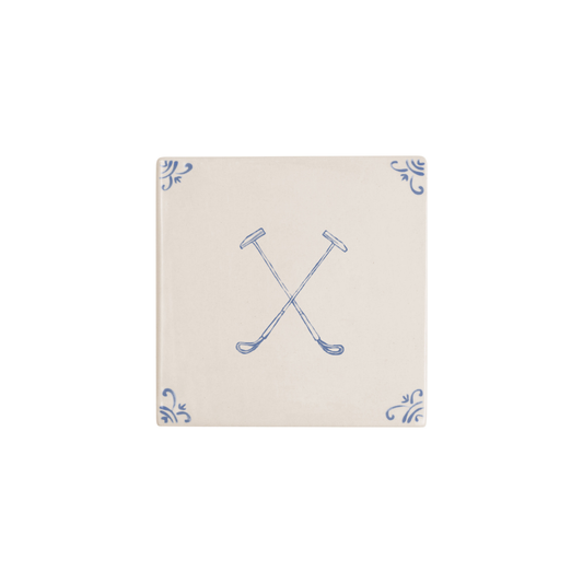 Polo mallets motif hand-painted Delft tile by Akka Home