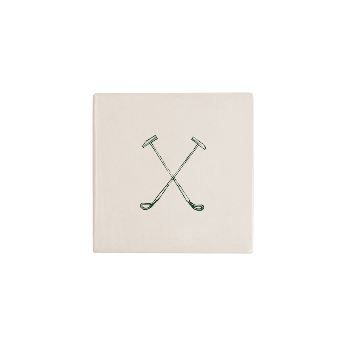 Polo mallets Delft tile in green, painted without the corner ornament, by Akka Home