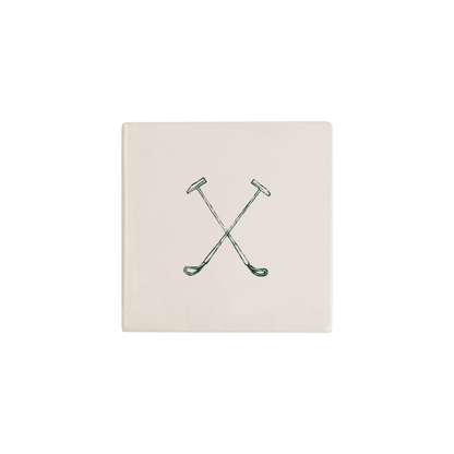 Polo mallets Delft tile in green, painted without the corner ornament, by Akka Home