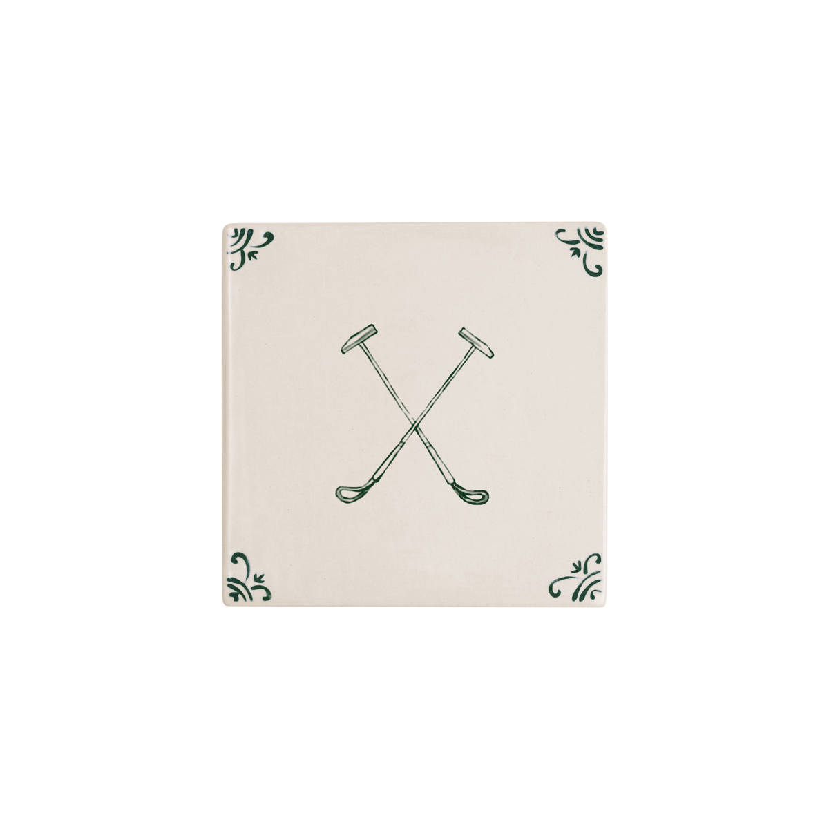 Polo mallets Delft tile hand-painted in green by Akka Home