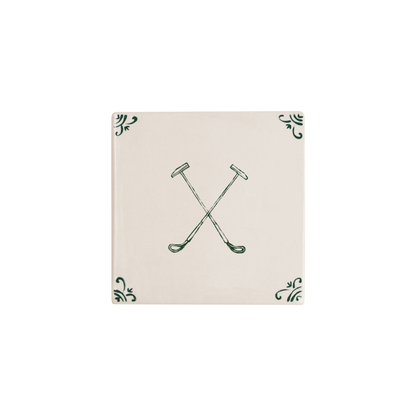 Polo mallets Delft tile hand-painted in green by Akka Home
