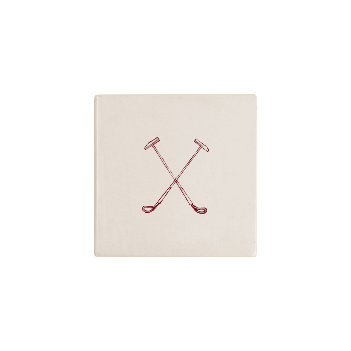 Polo mallets Delft tile in red, painted without the corner ornament, by Akka Home