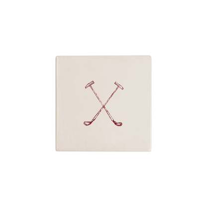 Polo mallets Delft tile in red, painted without the corner ornament, by Akka Home