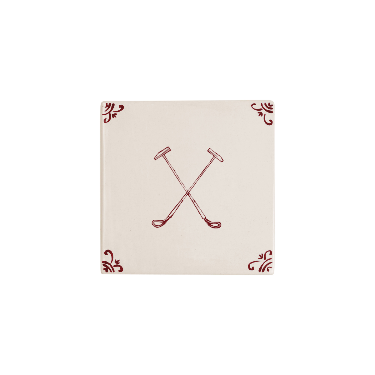 Polo mallets Delft tile hand-painted in red by Akka Home