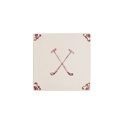 Polo mallets Delft tile hand-painted in red by Akka Home