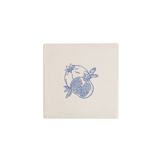 Pomegranate Delft tile in blue, painted without the corner ornament, by Akka Home