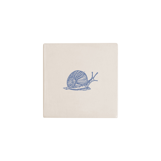 Snail Delft tile in blue, painted without the corner ornament, by Akka Home