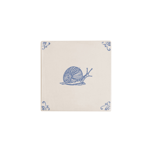 Snail motif hand-painted Delft tile by Akka Home
